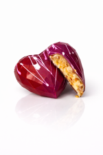 Milk chocolate geometric heart filled with carrot cake and mascarpone ganache for Mother’s Day