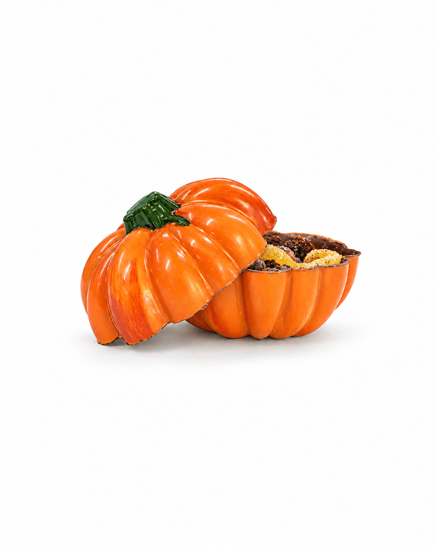 Closed orange chocolate pumpkin on white_Webiste_Open Halloween Pumpkin - Image 1